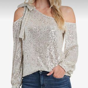 CeCe Sequined One Shoulder Top